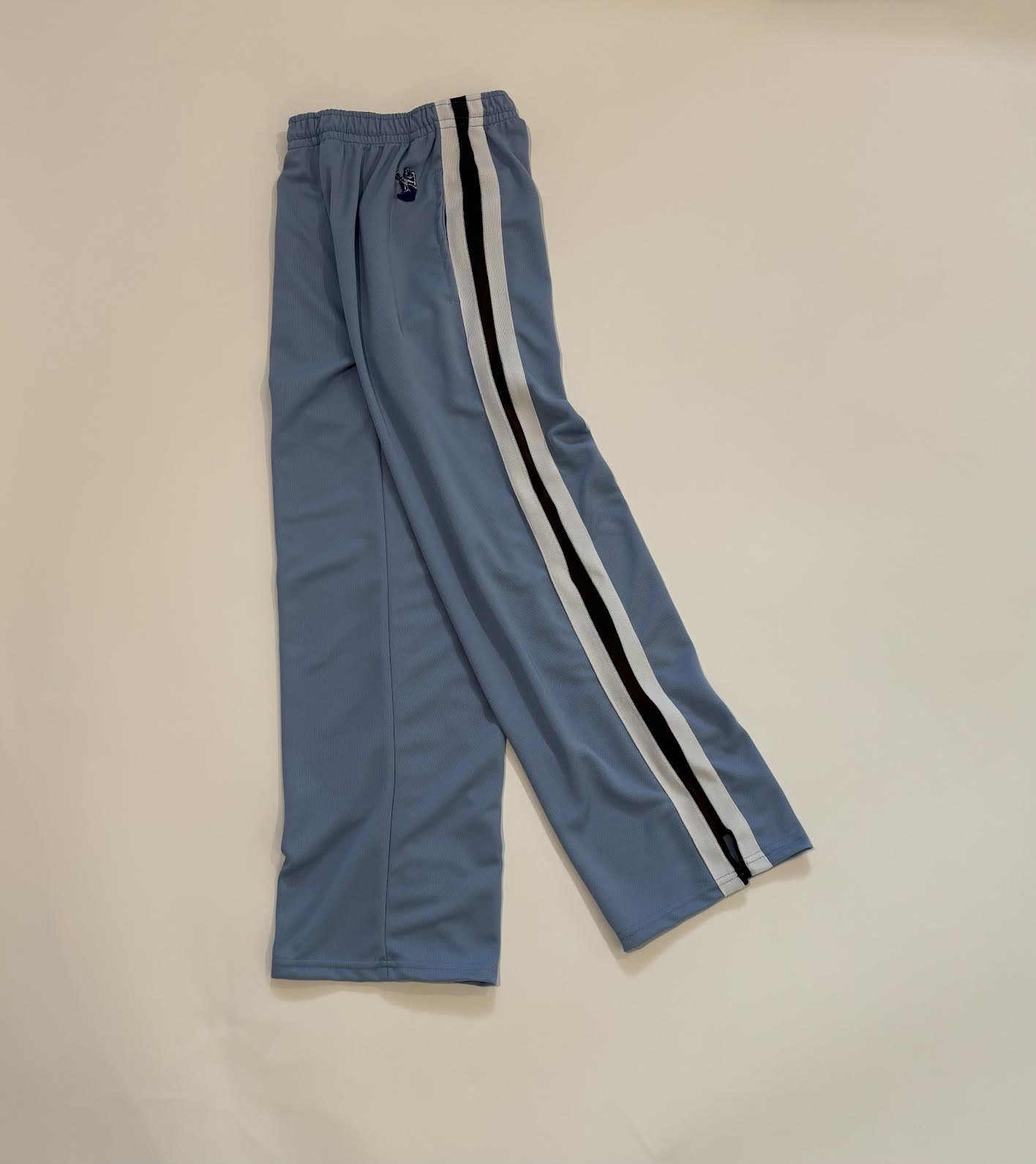 SUMMER LAX PANT in Light Blue LITE WEIGHT Miracle Mesh* w/ White, Brown, White Knit Stripes