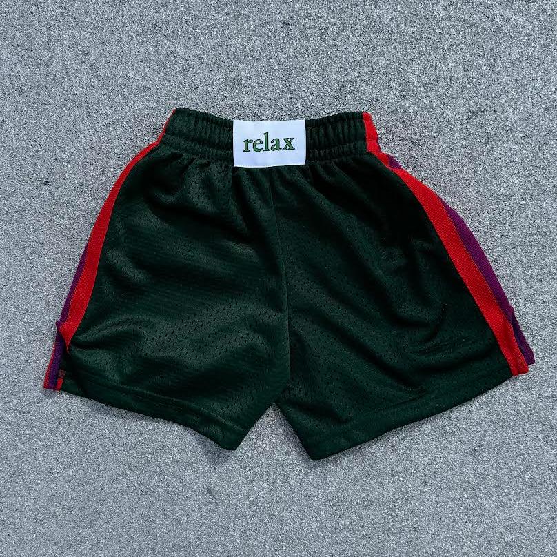 KIDS - HUNTER GREEN W/ RED, MAGENTA, RED KNIT STRIPES