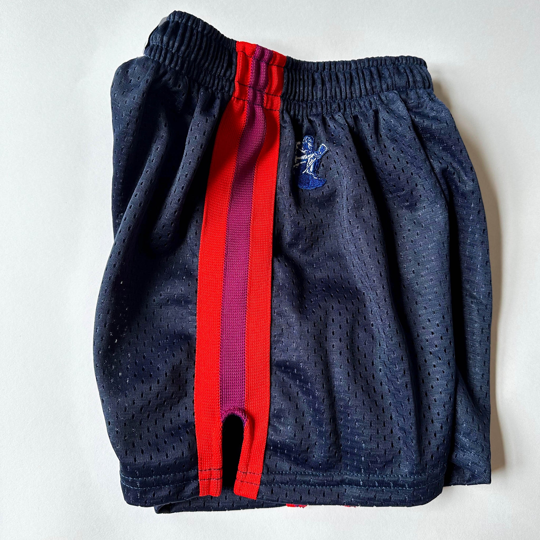 KIDS SHORT- Navy Mesh with Red and Magenta Knit stripe